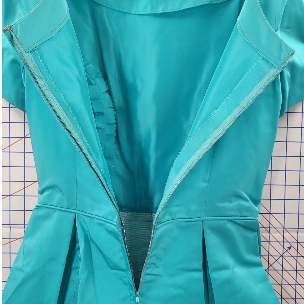 Vintage 50s 60s Satin Blue Boatneck Cocktail Dress Elegant Timeless Style - Picture 6 of 16